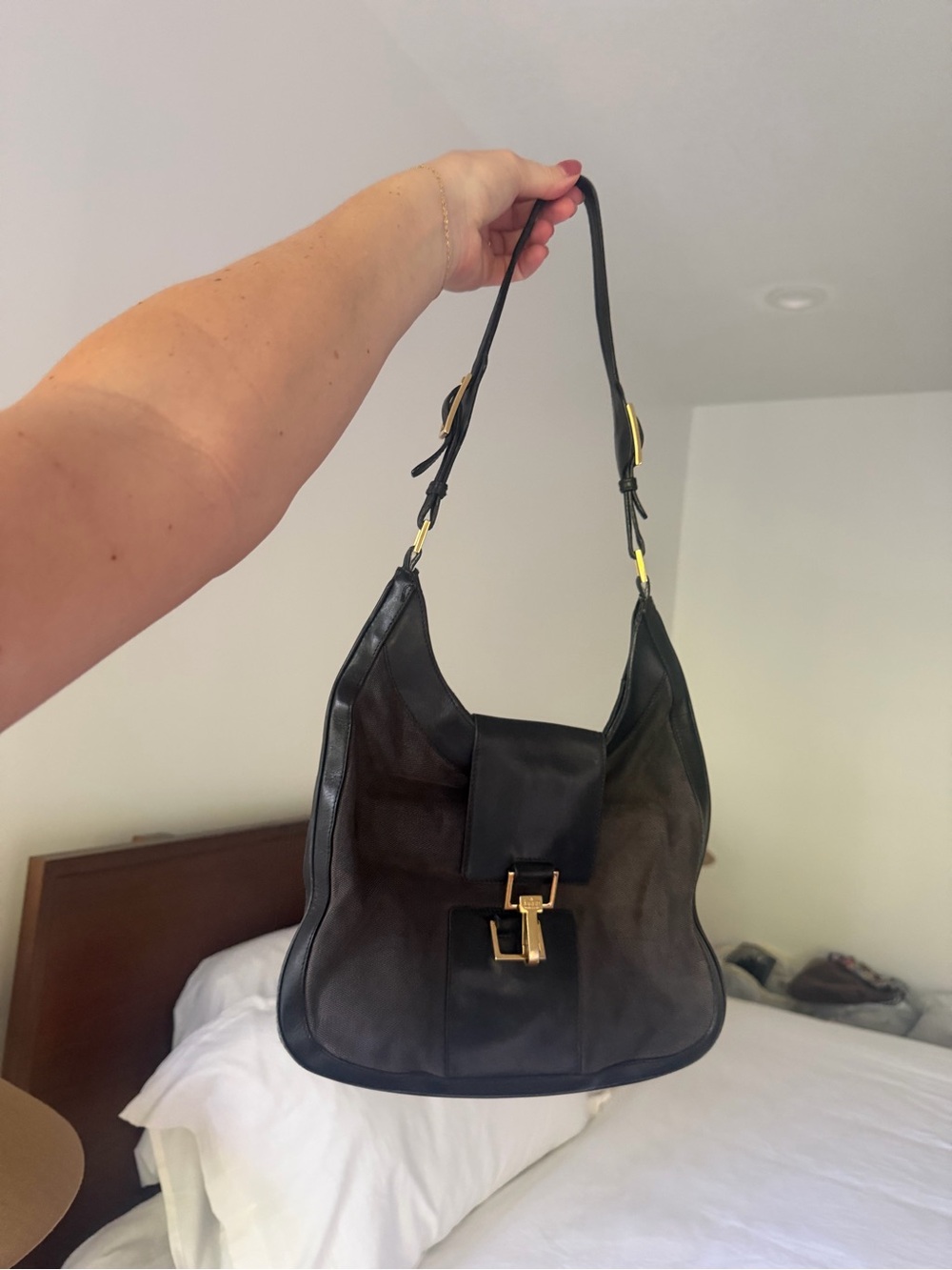 Jackie Gucci vintage Black Leather and Suede Shoulder Bag